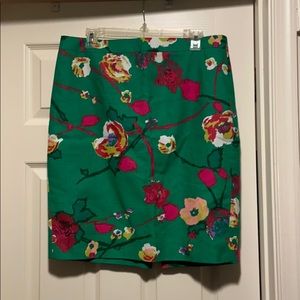 J Crew Pencil Skirt Green Floral Size 10